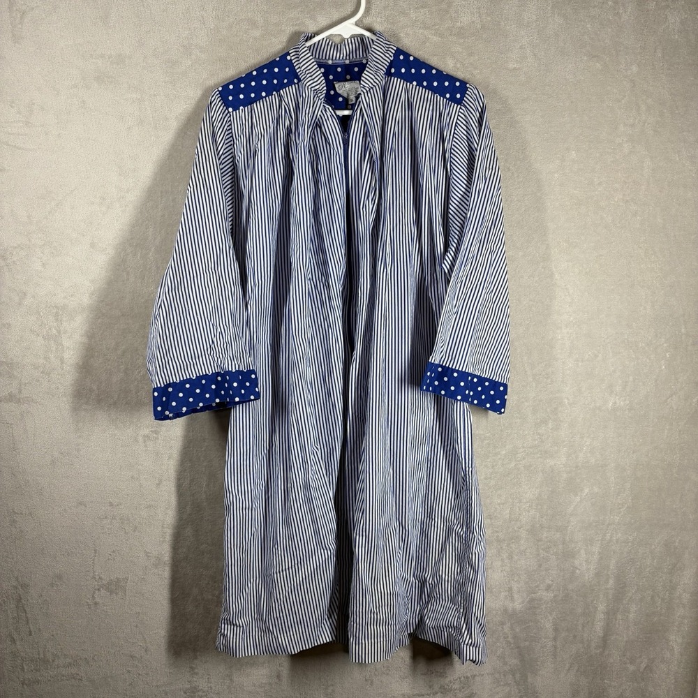 VTG Ariel Striped House Coat Dress Size S Retro 80s Housewife Mom Grandmacore